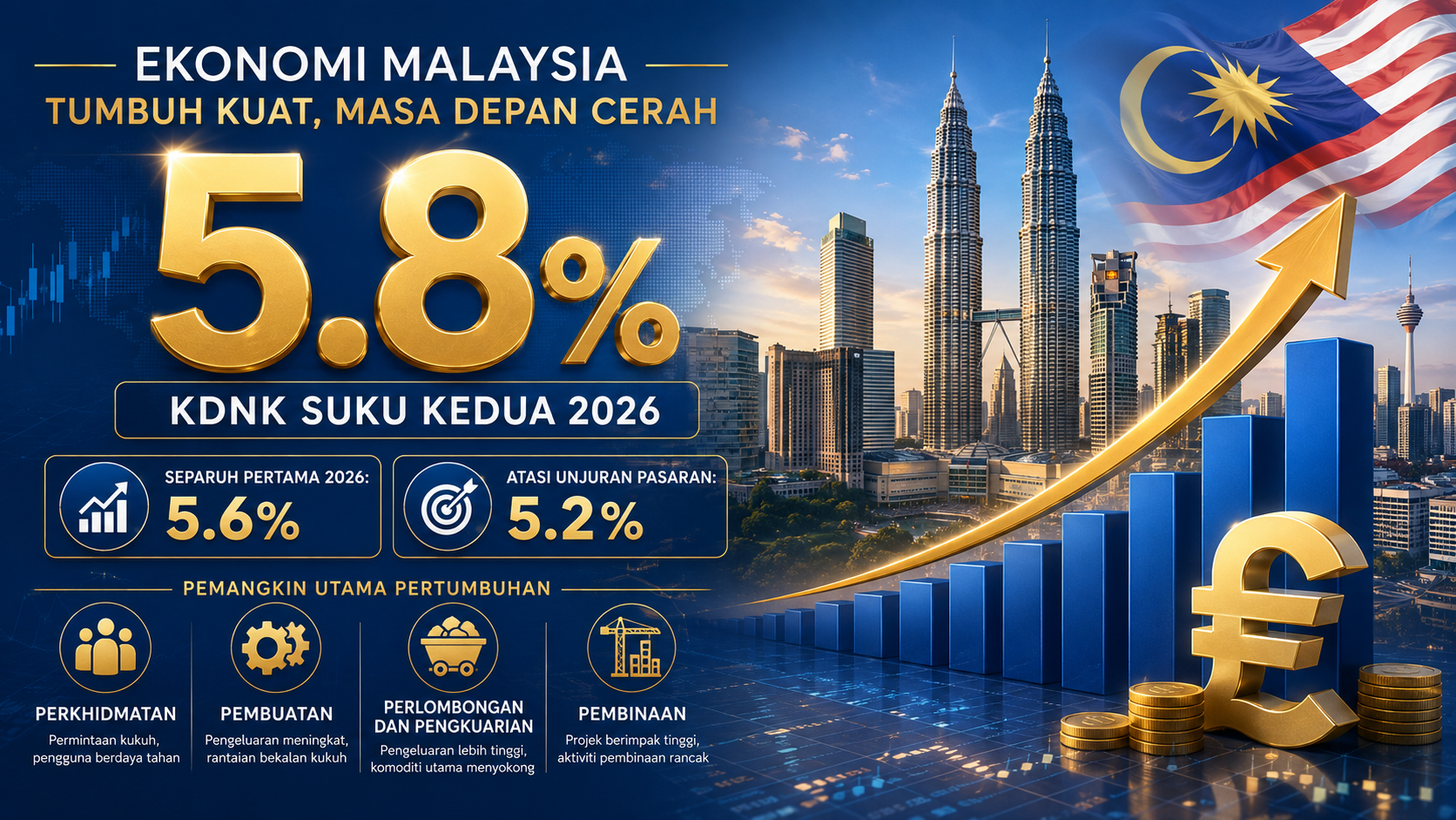 Ekonomi Malaysia terus kukuh: KDNK suku kedua 2026 melonjak 5.8 peratus, atasi jangkaan pasaran
